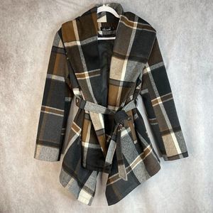 Chicwish Womens Coat Brown Turn Down Shawl Collar Wool Blend Jacket Size Large
